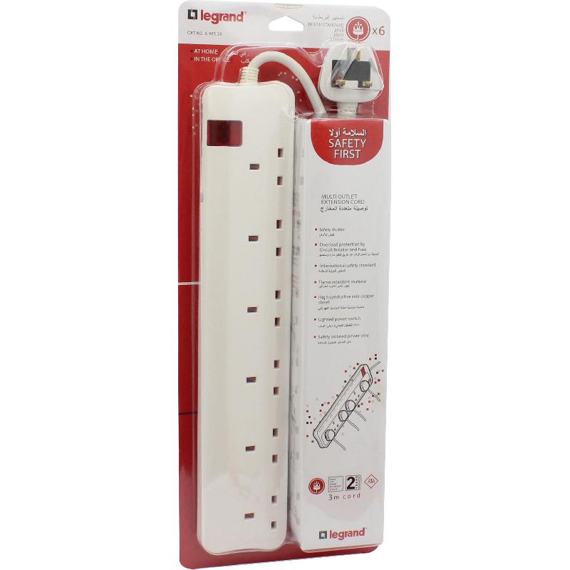 Legrand Power Extension, 6 Outlet, 3.00 m ( 9.84 ft )