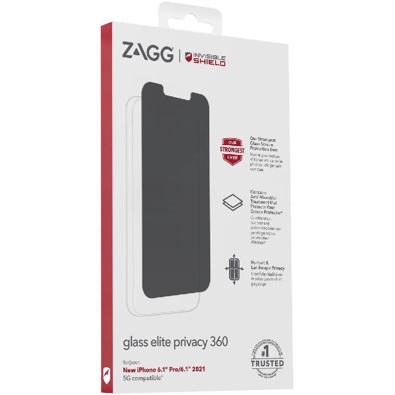 Zagg Invisible Shield Elite Privacy Edge Case Friendly Smartphone Screen Protector, for iPhone 14/iPhone 13/iPhone 13 Pro, Tempered Glass, 2-way Privacy Filter