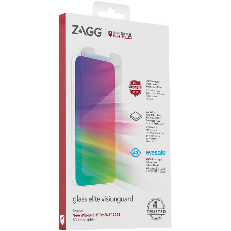 Zagg Invisible Shield Glass Elite VisionGuard Case Friendly Smartphone Screen Protector, Tempered Glass, Eyesafe Technology Filters 40% of Peak Toxic Blue Light