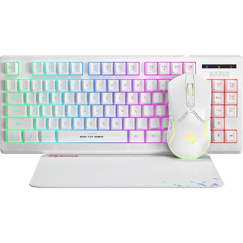 MARVO CM310 3-in-1 Gaming Combo Membrane Gaming Desktop (Keyboard and Mouse), Wired, for Gaming Laptop/Gaming Desktop Computer/Gaming CPU, White