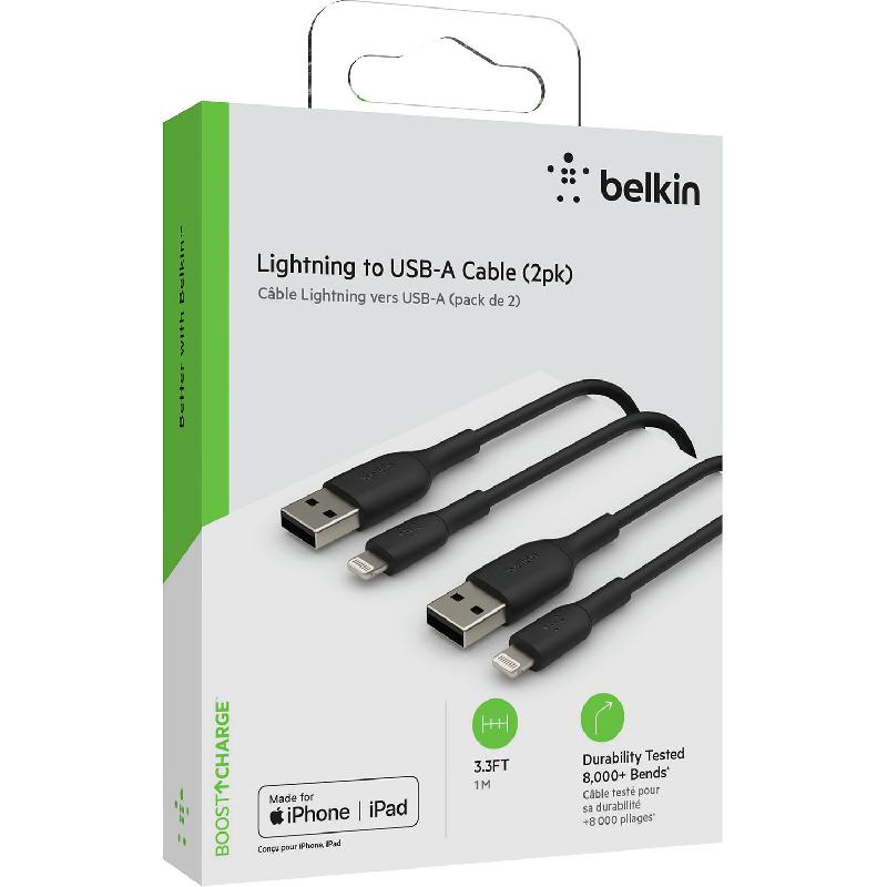 Belkin 2 Pack Lightning to USB Smartphone Sync Cable, for Smartphone with Lightning Port, Black — 2