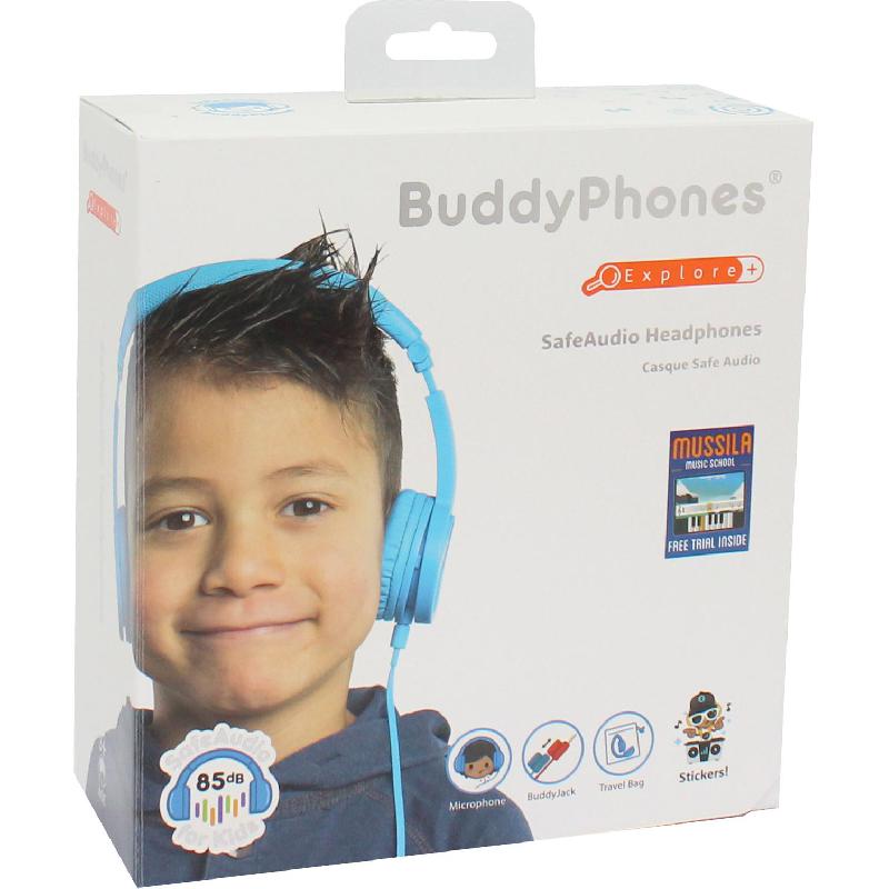 BuddyPhones Explore+ On-Ear Headphones, Wired, 3.5 mm Connector, In-line Microphone, Blue
