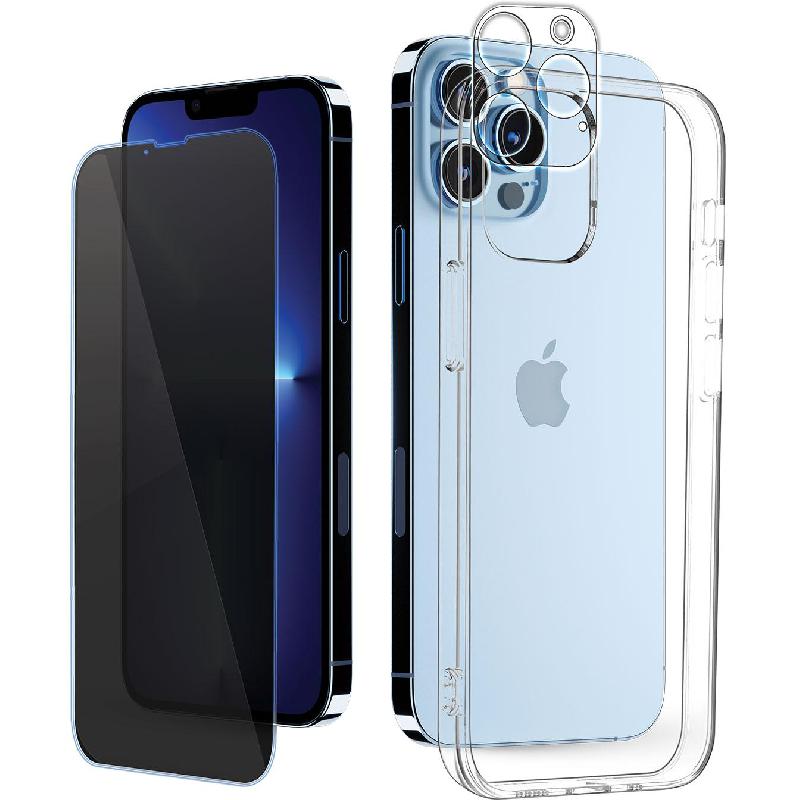 Xonda 3-in-1 Hard Case + Privacy Tempered Glass + Camera Lens Protector Smartphone Case Bundle, for iPhone 13