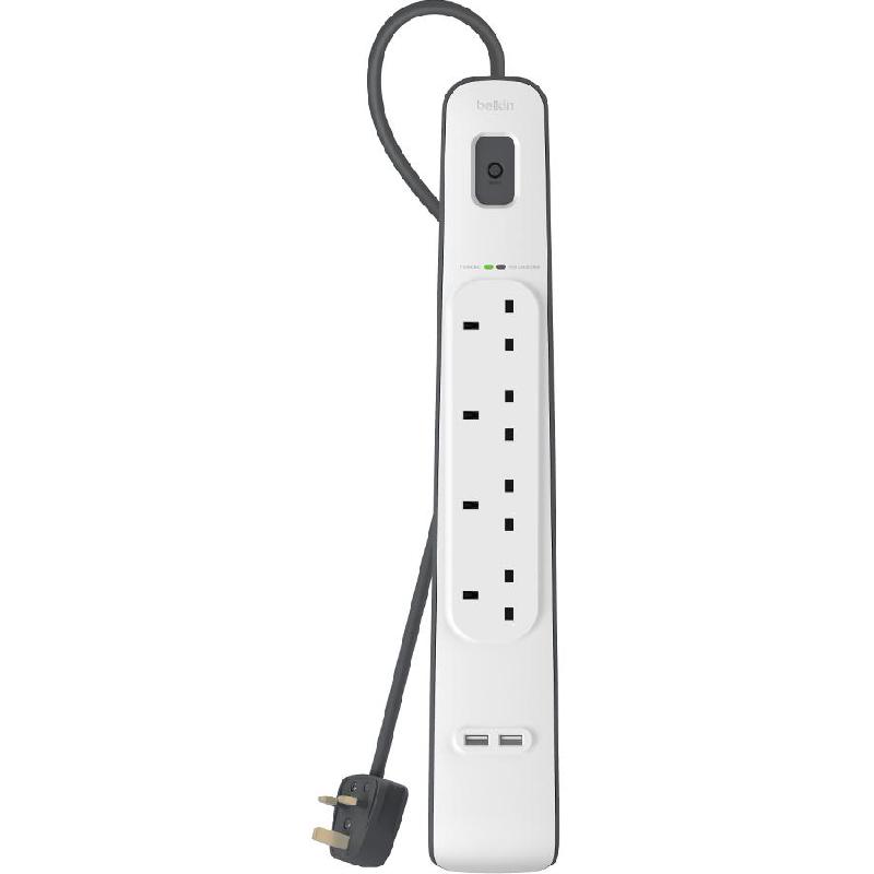 Belkin BSV401 Surge Protector + USB Charger, 4 Outlet;2 USB Port, 2.00 m ( 6.56 ft )