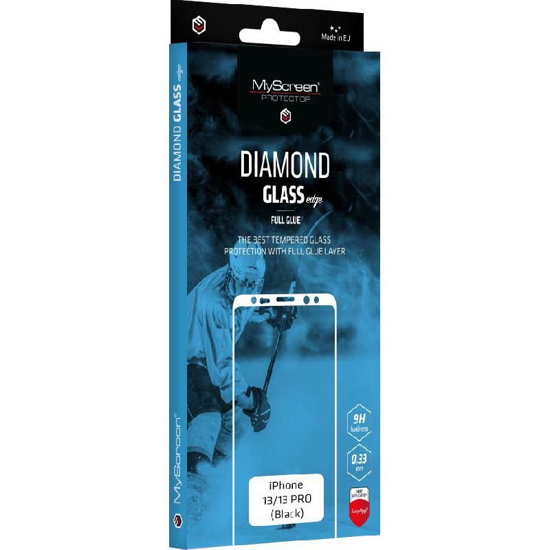 MyScreenPROTECTOR DIAMOND GLASS edge Smartphone Screen Protector, for iPhone 13/iPhone 13 Pro, Full Glue, Black