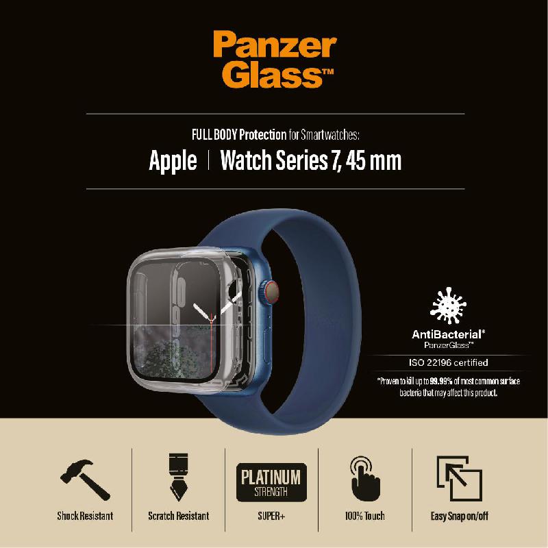 PanzerGlass Full Body Protection Smartwatch Fit Case, for Apple Watch Series 8 45/Watch Series 7 45, Clear