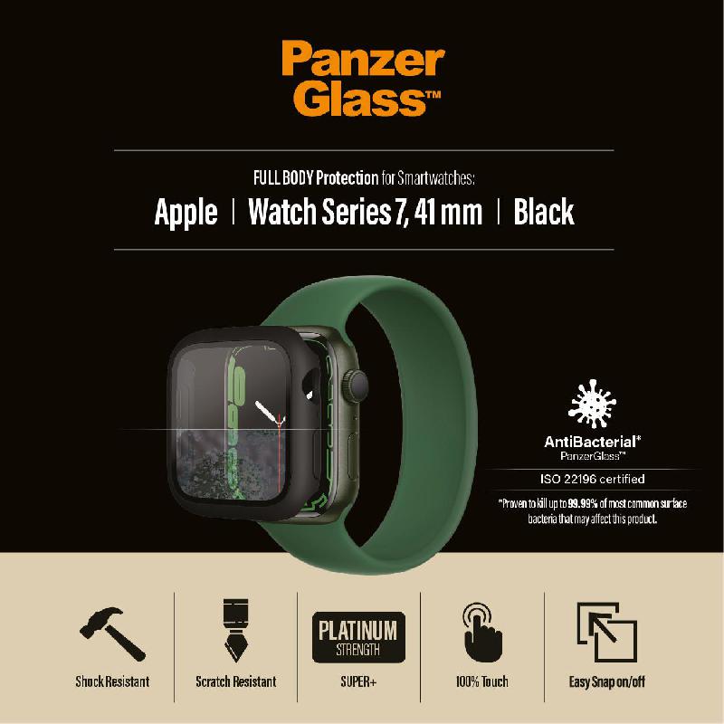 PanzerGlass Full Body Protection Smartwatch Fit Case, for Apple Watch Series 8 41/Watch Series 7 41, Black