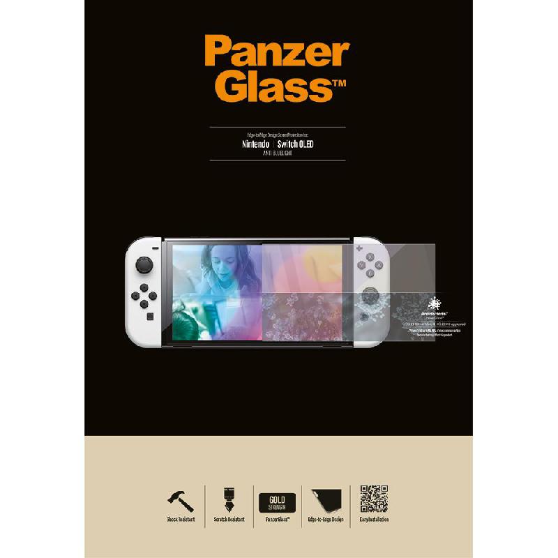 PanzerGlass Anti-Bluelight Gaming Handheld Screen Protector, for Nintendo Switch - OLED, Rounded Edges, Crystal Clear