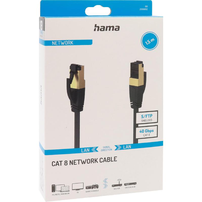 Hama CAT.8 (Gold Plated) STP Network Cable, RJ-45, 1.50 m ( 4.92 ft )