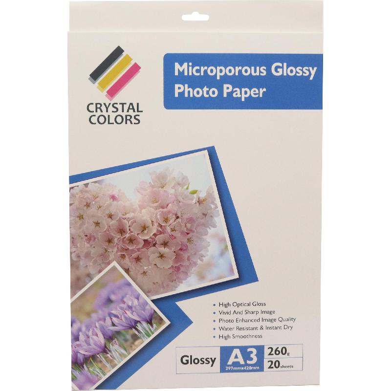 Crystal Colors Photo Paper, Glossy, White, A3, 260 gsm, 20 Sheets