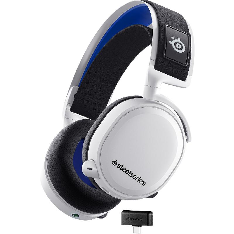 SteelSeries Arctis 7P+ Gaming Headset, Noise Cancelling Microphone, Wireless, USB, Retractable/Bidirectional Microphone, White