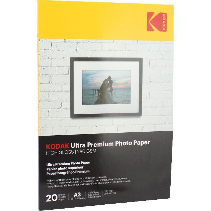 Kodak Photo Paper, Glossy, White, A3, 270 gsm, 20 Sheets
