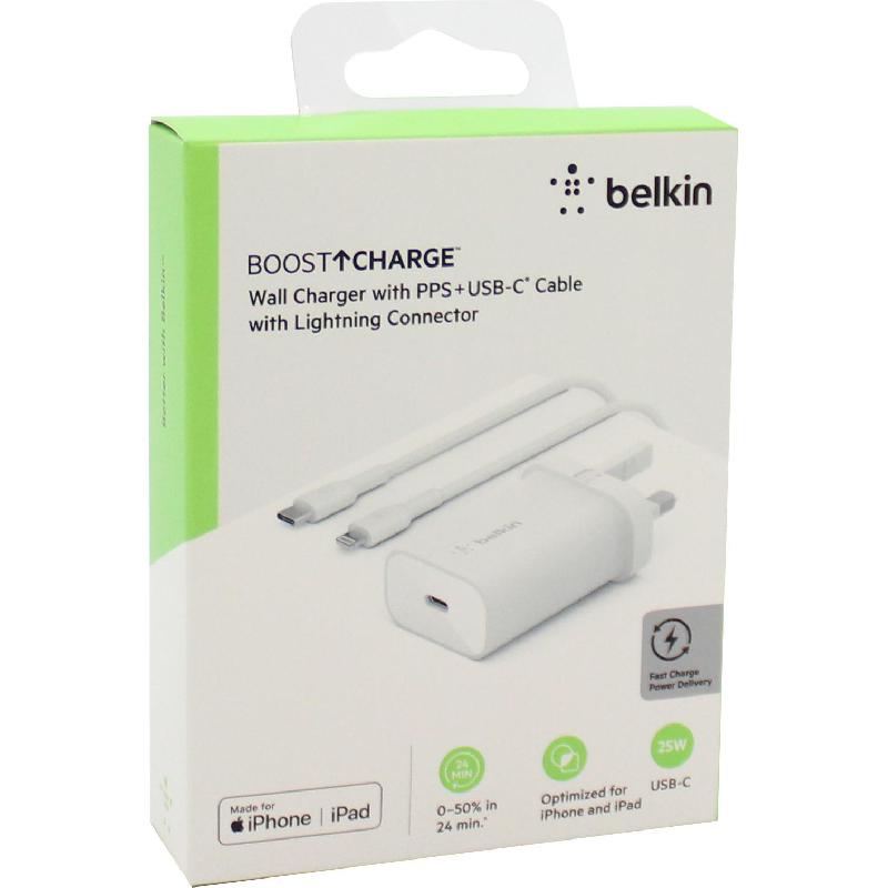 Belkin BoostCharge USB-C PD 3.0 PPS Wall Charger, Fast Battery Charging, 25 Watts, Single USB-C, White