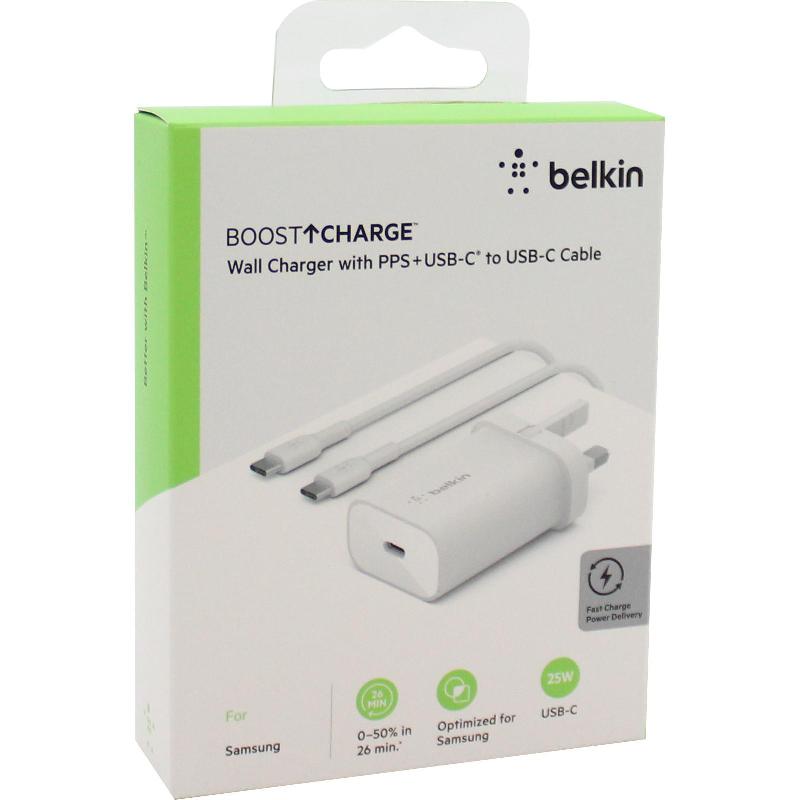 Belkin BoostCharge USB-C PD 3.0 PPS Wall Charger, Fast Battery Charging, 25 Watts, Single USB-C, White