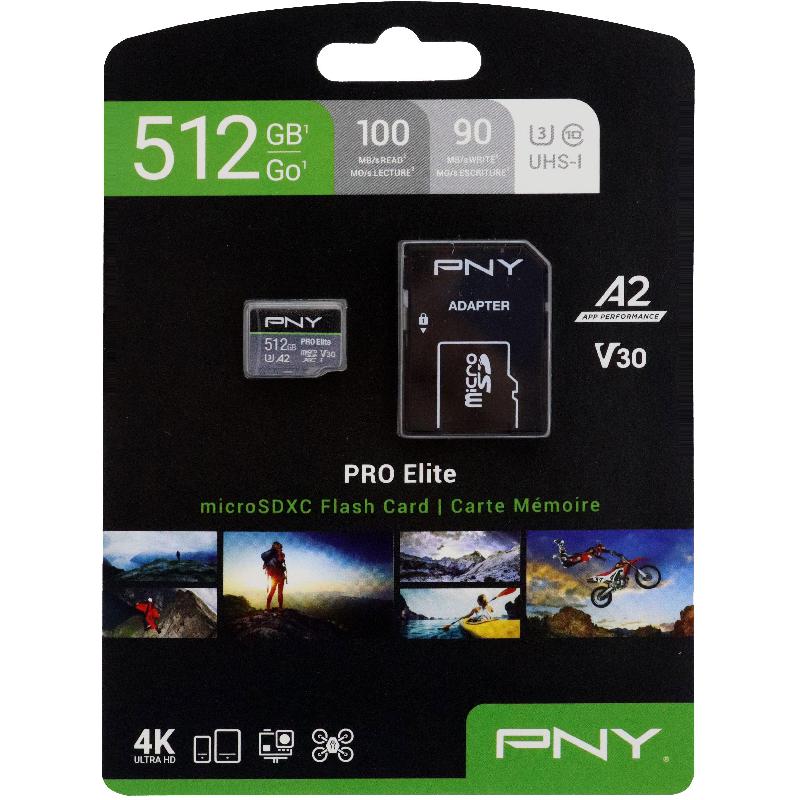 PNY TECHNOLOGIES Pro Elite Micro SD, 512 GB, Class 10: Max 100 Mbps Speed Performance