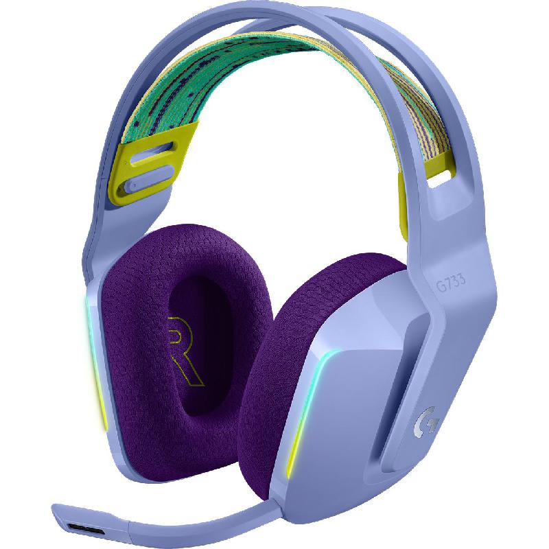 Logitech G733 LIGHTSPEED Gaming Headset, Wireless, USB, Detachable Microphone, Purple