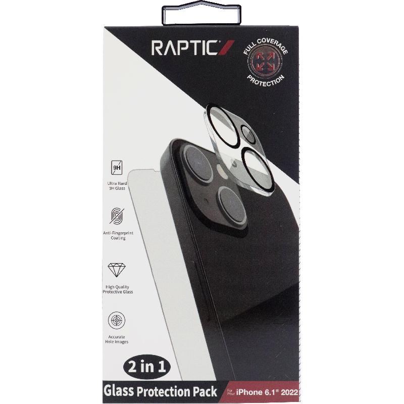 Raptic Raptic 2-in-1 Bundle: Tempered Glass + Camera Lens Cover Smartphone Display Protection, for iPhone 14, Clear