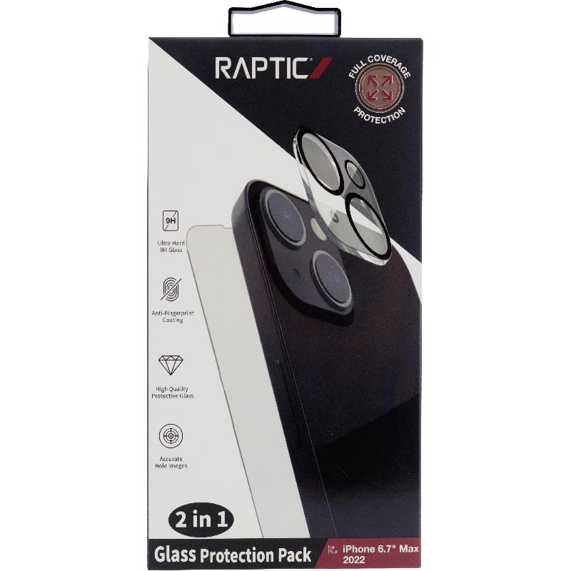 Raptic Raptic 2-in-1 Bundle: Tempered Glass + Camera Lens Cover Smartphone Display Protection, for iPhone 14 Plus, Clear