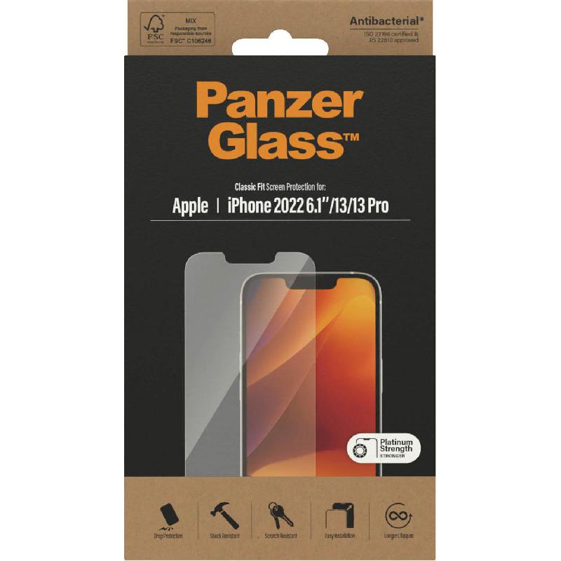 PanzerGlass Classic Fit Smartphone Screen Protector, Tempered Glass, Clear, for iPhone 14/iPhone 13/iPhone 13 Pro
