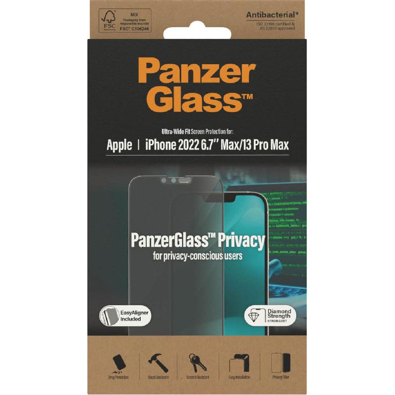 PanzerGlass Ultra-Wide Fit Smartphone Screen Protector, Tempered Glass, Privacy, for iPhone 14 Plus
