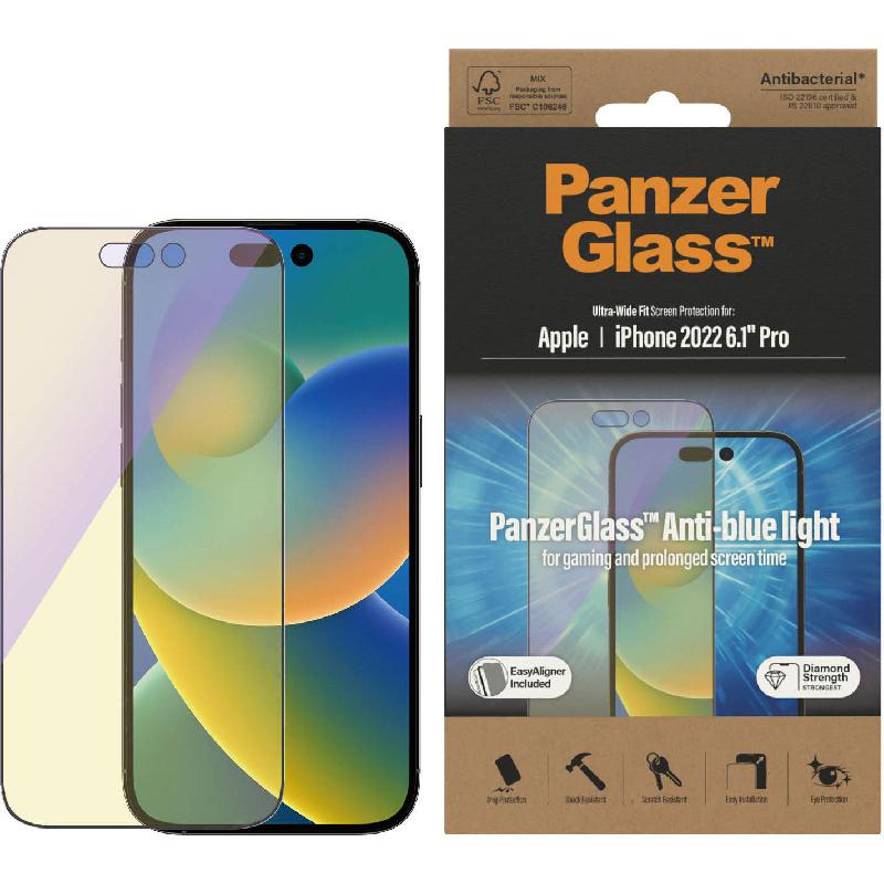 PanzerGlass Ultra-Wide Fit Smartphone Screen Protector, Tempered Glass, Anti-bluelight, for iPhone 14 Pro — 2