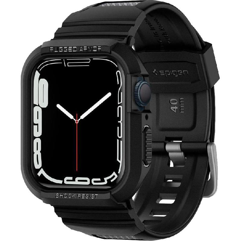Spigen Rugged Armor Pro Smartwatch Fit Case with Band, for Apple Watch Series 8 41/Watch Series 7 41/Watch SE 40 2nd Gen, Black