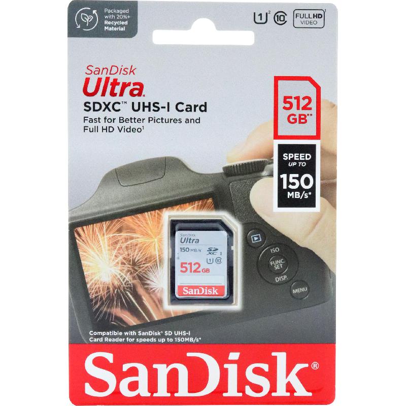 SanDisk Ultra UHS I SD Card, 512 GB, Class 10: Max 150 Mbps Speed Performance