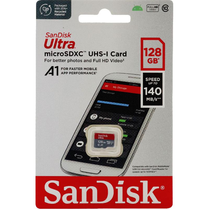 SanDisk Ultra UHS I MicroSDXC, 128 GB, Class 10: Max 140 Mbps Speed Performance