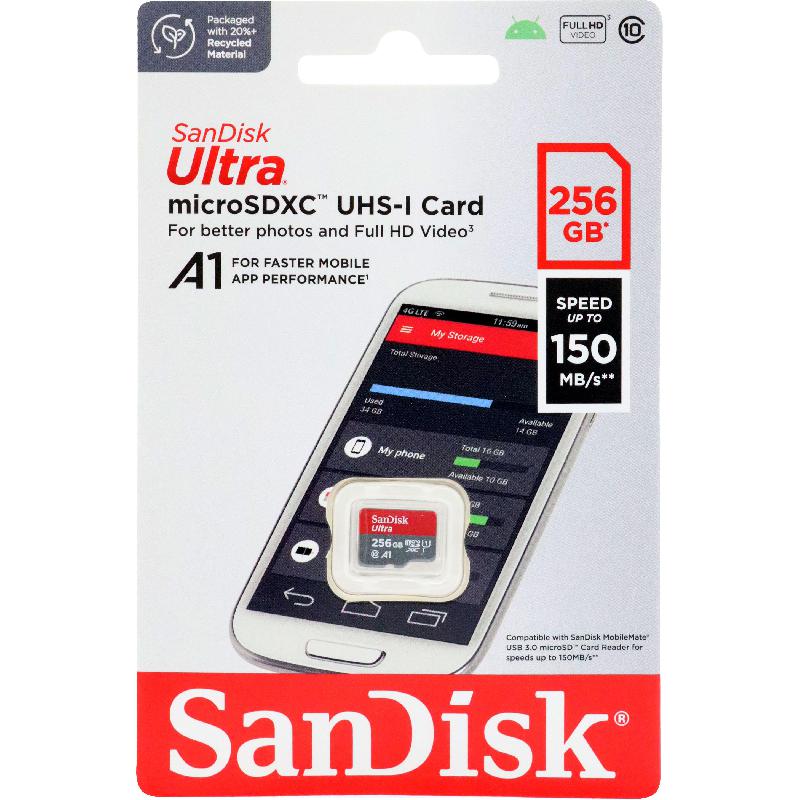 SanDisk Ultra UHS I MicroSDXC, 256 GB, Class 10: Max 150 Mbps Speed Performance