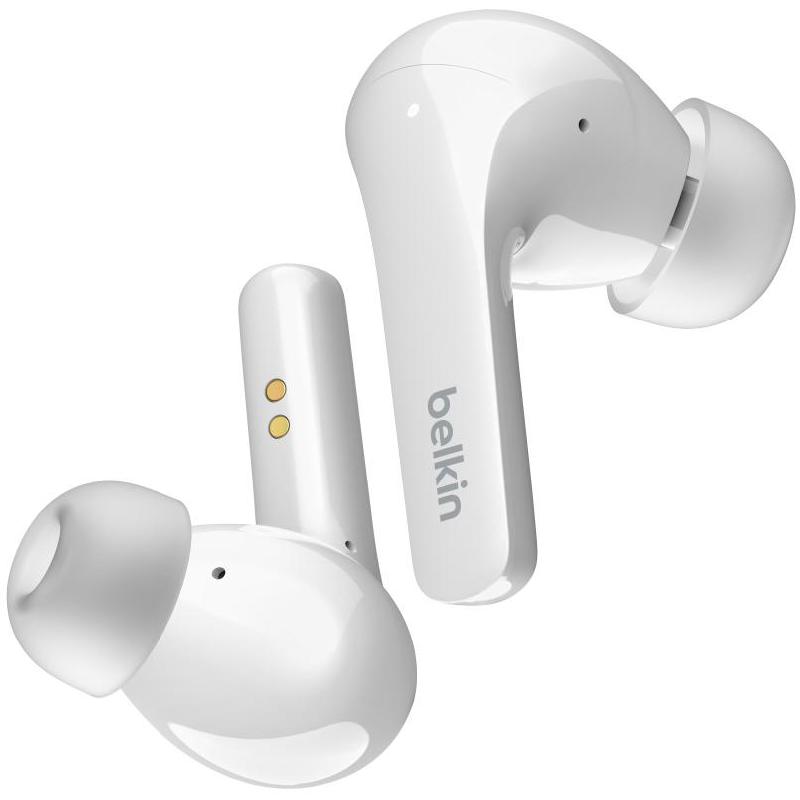 Belkin SoundForm Flow Earbuds, Active Noise Cancelling, Bluetooth, USB (Charging), Built-in Microphone, White