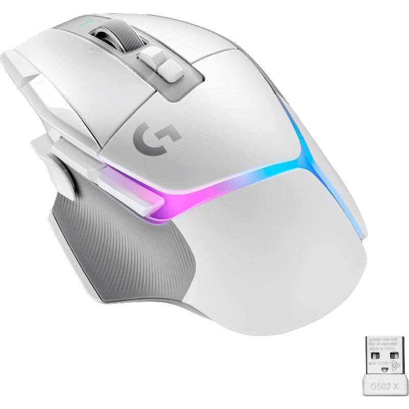 Logitech G502 X Plus LIGHTSPEED RGB Gaming Mouse, Optical HERO 100-25600 dpi, Wireless, White