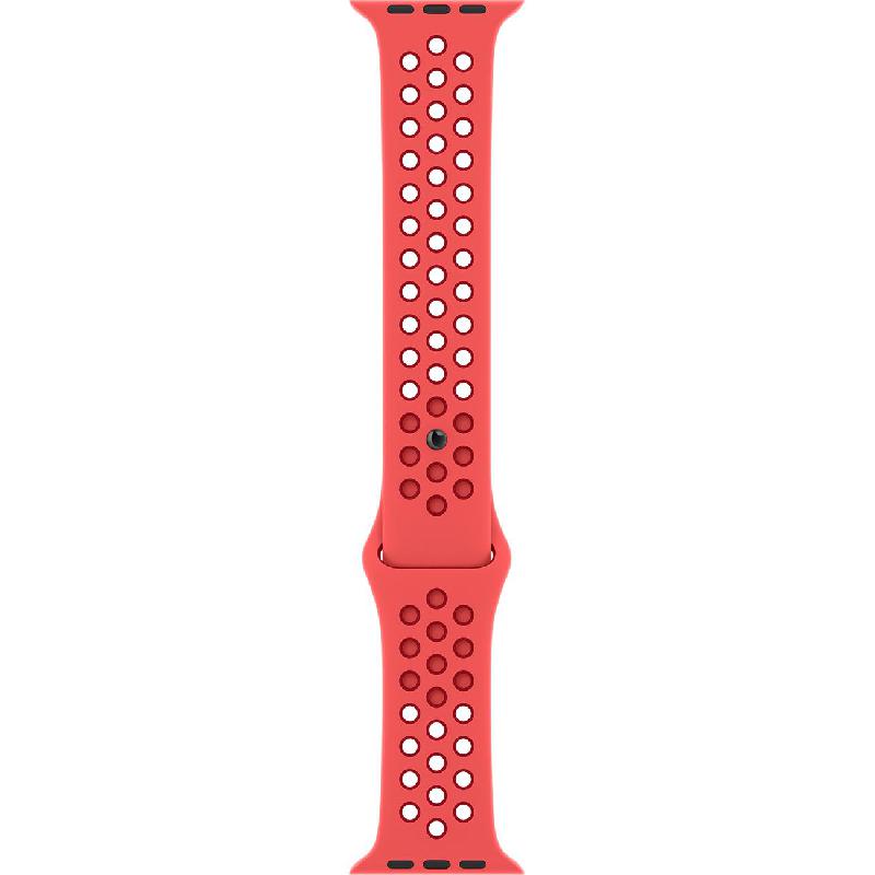 Apple Nike Sport Band Wrist Strap, for Apple Watch Series 8 41/Watch Series 7 41/Watch Series 6 40/Watch SE 40, Fluoroelastomer, Regular Band Size, Bright Crimson/Gym Red