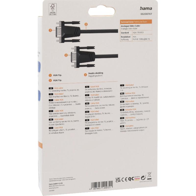 Hama VGA to VGA Video Cable, 1.50 m ( 4.92 ft ) — 3