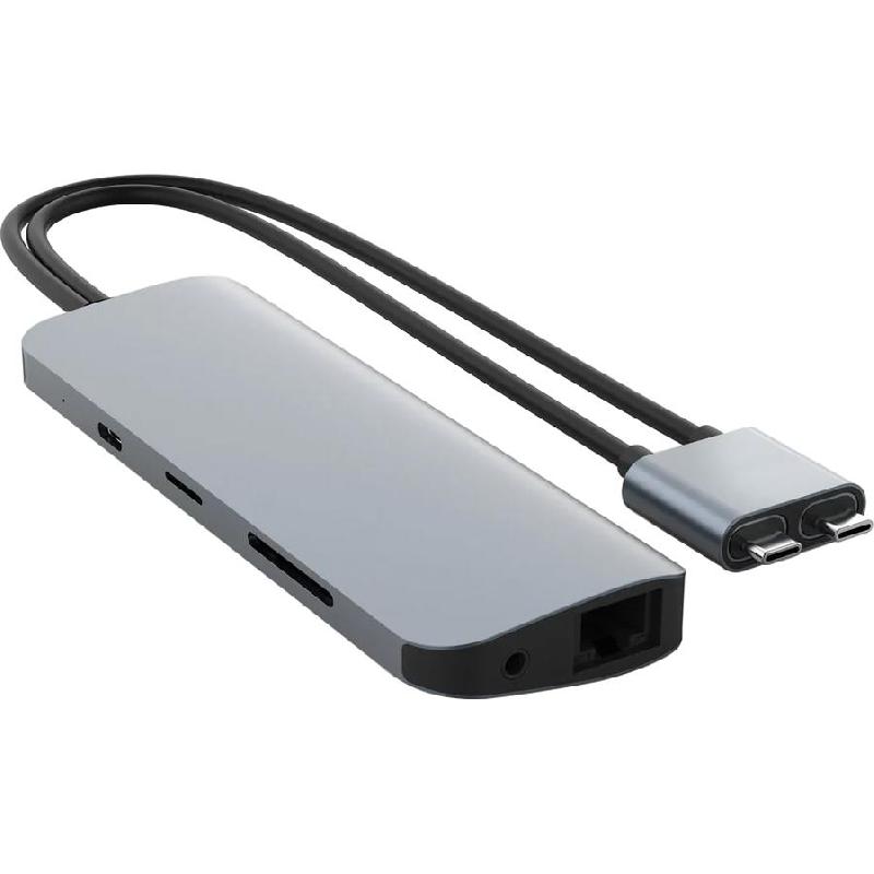 Hyper HyperDrive VIPER Multi-port Station, USB-C, 10 Port (2X HDMI/USB-C/3X USB-A/SD/Micro SD/RJ-45/3.5 mm Audio Jack), Grey