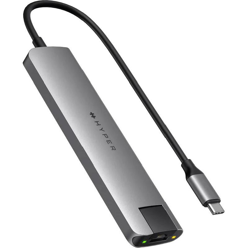 Hyper HyperDrive SLAB Multi-port Station, USB-C, 7 Port (HDMI/USB-C/2X USB 3.0/SD/Micro SD/RJ-45), Grey
