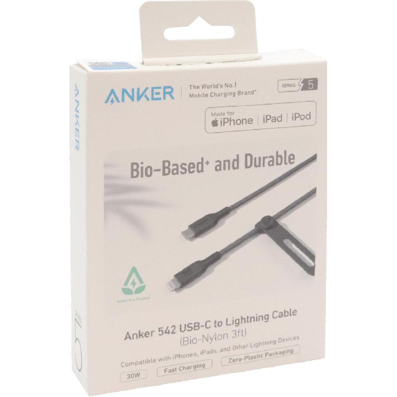 Anker 542 Bio-Nylon USB-C to Lightning Sync & Charge Cable, 3.00 ft ( 91.44 cm ), Black