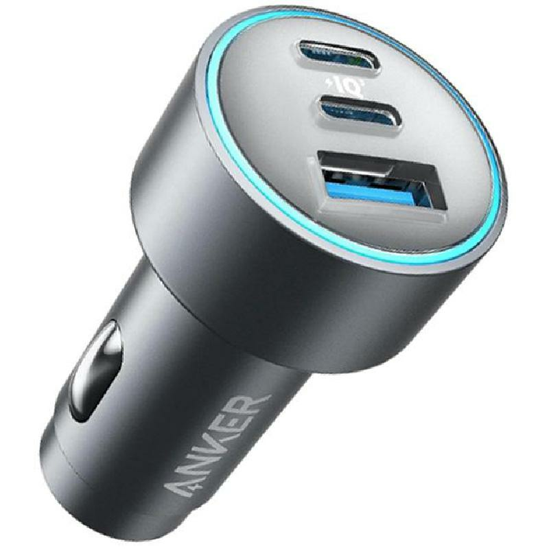 Anker 535 Car Charger, USB PD (Power Delivery), 67 Watts, 3 USB (2X USB-C/1X USB), Grey