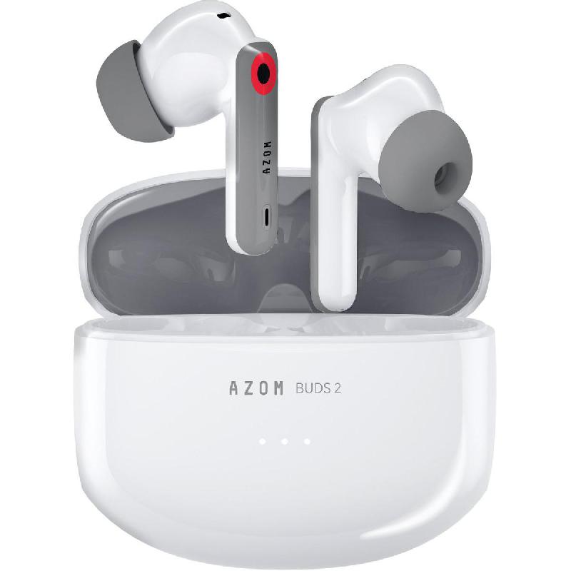 AZOM Buds 2 Earbuds, Active Noise Cancelling, Bluetooth/Wi-Fi, USB (Charging), Built-in Microphone, Grey/White