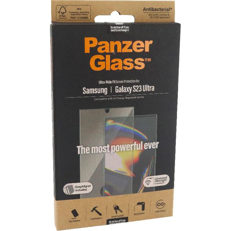 PanzerGlass Ultra-Wide Fit Smartphone Screen Protector, Tempered Glass, for Samsung Galaxy S23 Ultra