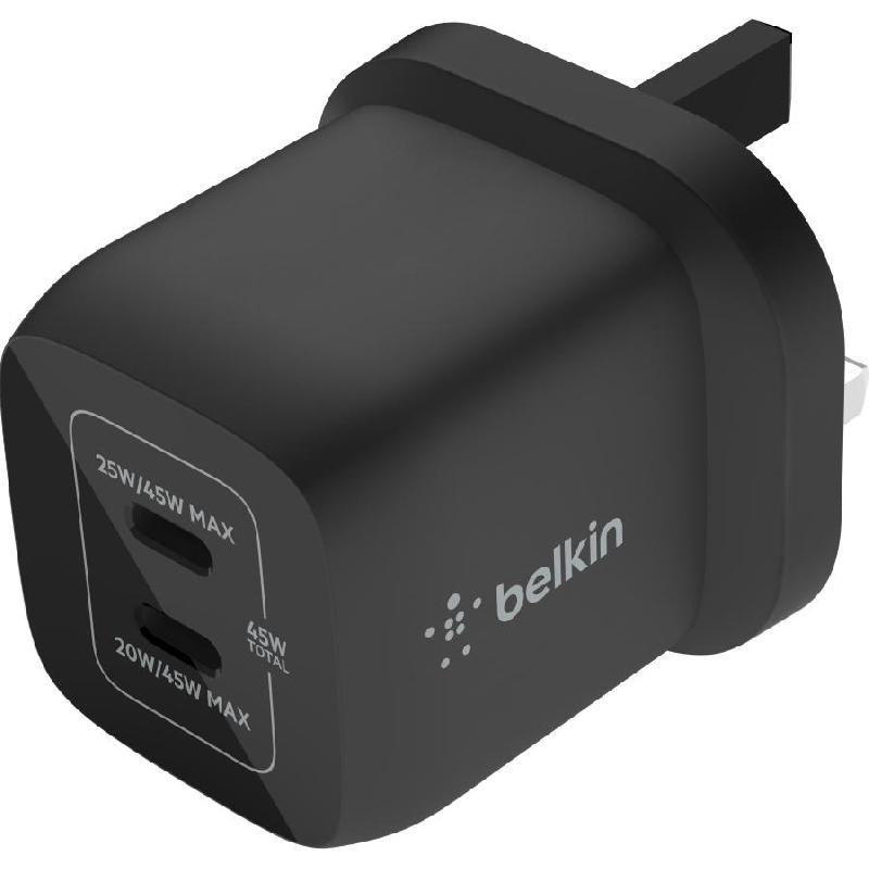 Belkin BoostCharge Pro Dual Wall Charger PPS 45W, USB PD (Power Delivery), 45 Watts, Dual USB-C, Black