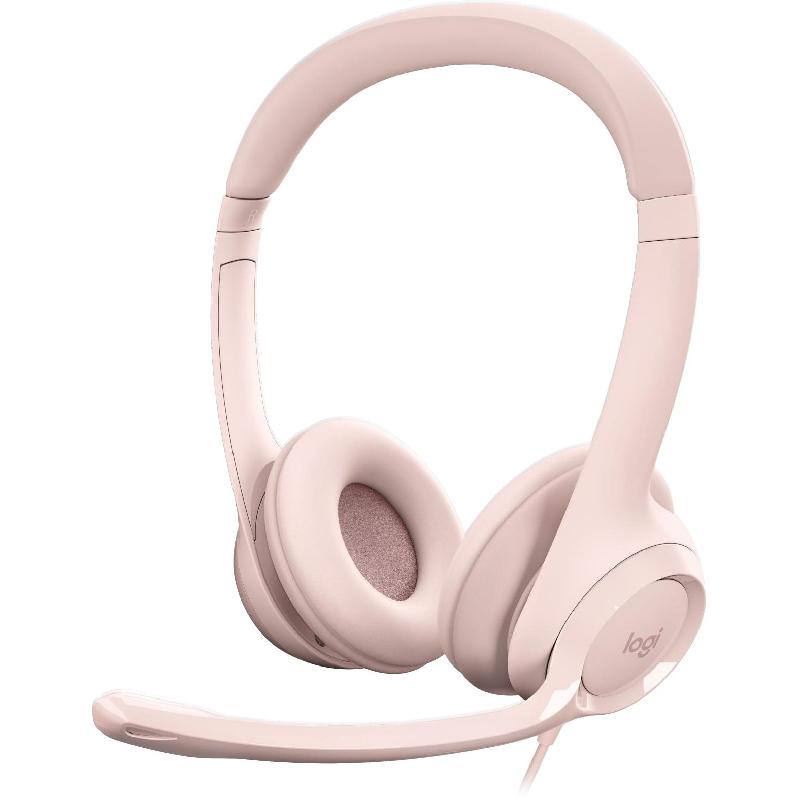 Logitech H390 On-Ear Headphones, Noise Cancelling Microphone, Wired, USB, Rotating Microphone, Rose Gold