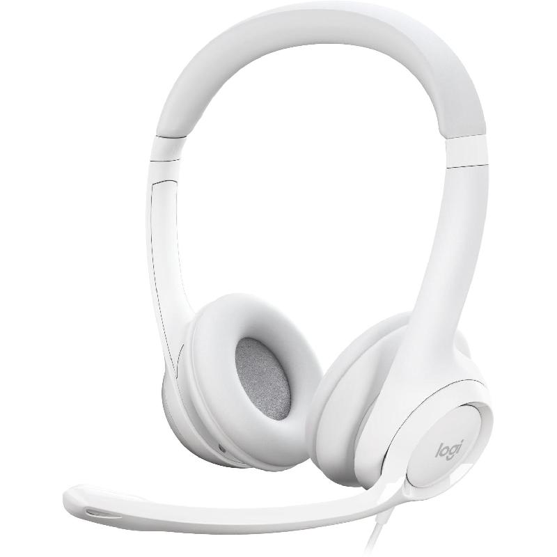 Logitech H390 On-Ear Headphones, Wired, USB, Rotating Microphone, White