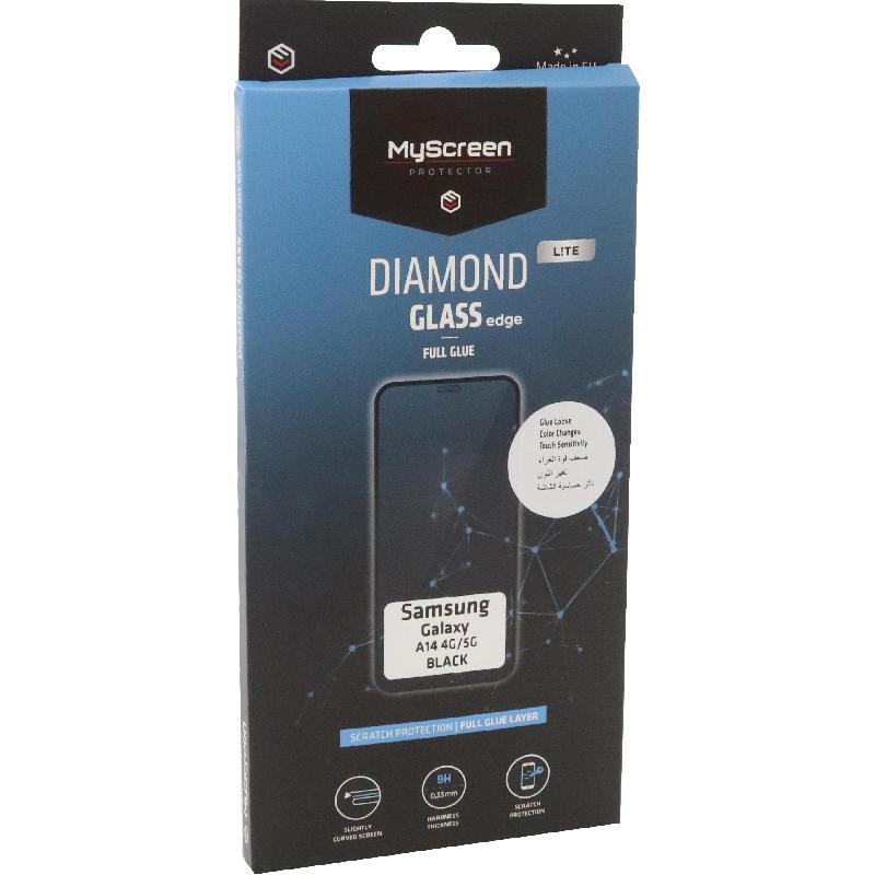 MyScreenPROTECTOR DIAMOND GLASS edge Lite Smartphone Screen Protector, Full Glue, Black, for Samsung Galaxy A14 4G/Galaxy A14 5G