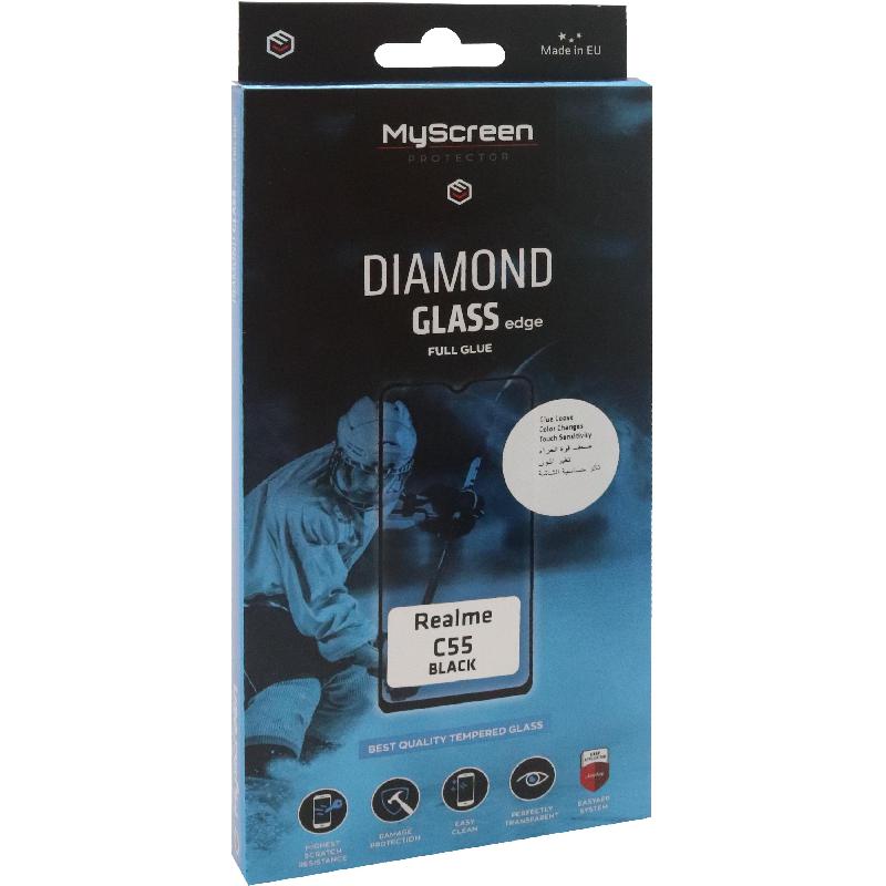 MyScreenPROTECTOR DIAMOND GLASS edge Smartphone Screen Protector, Full Glue, Black, for Realme C55