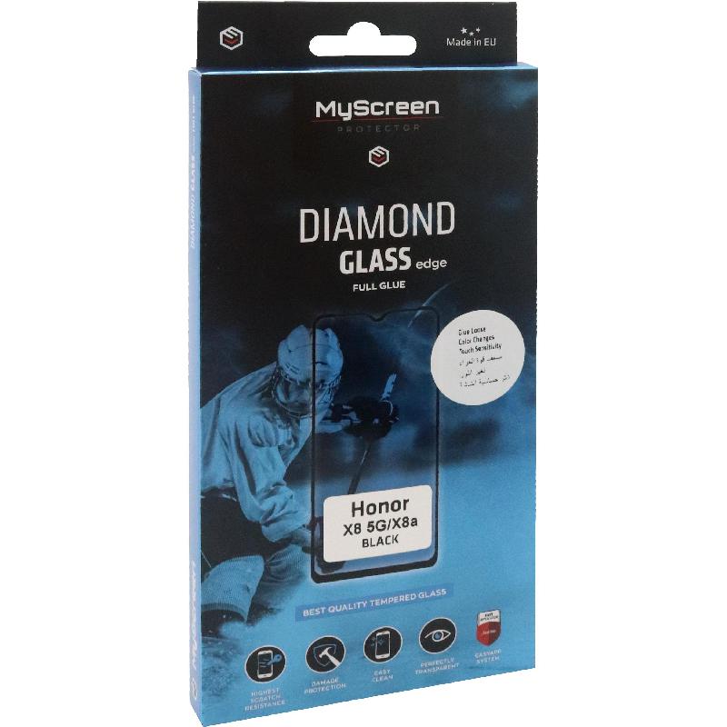 MyScreenPROTECTOR DIAMOND GLASS edge Smartphone Screen Protector, Full Glue, Black, for Honor X8a