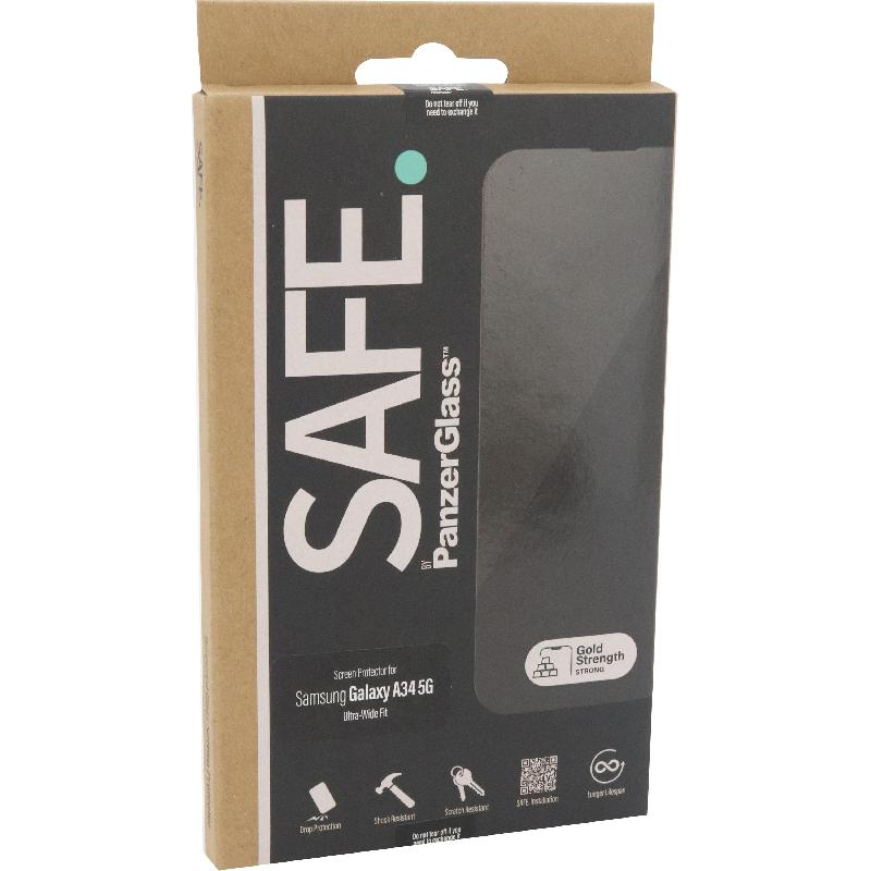 PanzerGlass SAFE Case Friendly Smartphone Screen Protector, Tempered Glass, Edge-to-Edge, Black, for Samsung Galaxy A34 5G