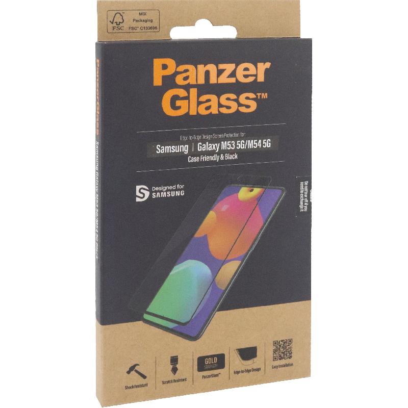 PanzerGlass Case Friendly Smartphone Screen Protector, Tempered Glass, Edge-to-Edge, Black, for Samsung Galaxy M54 5G