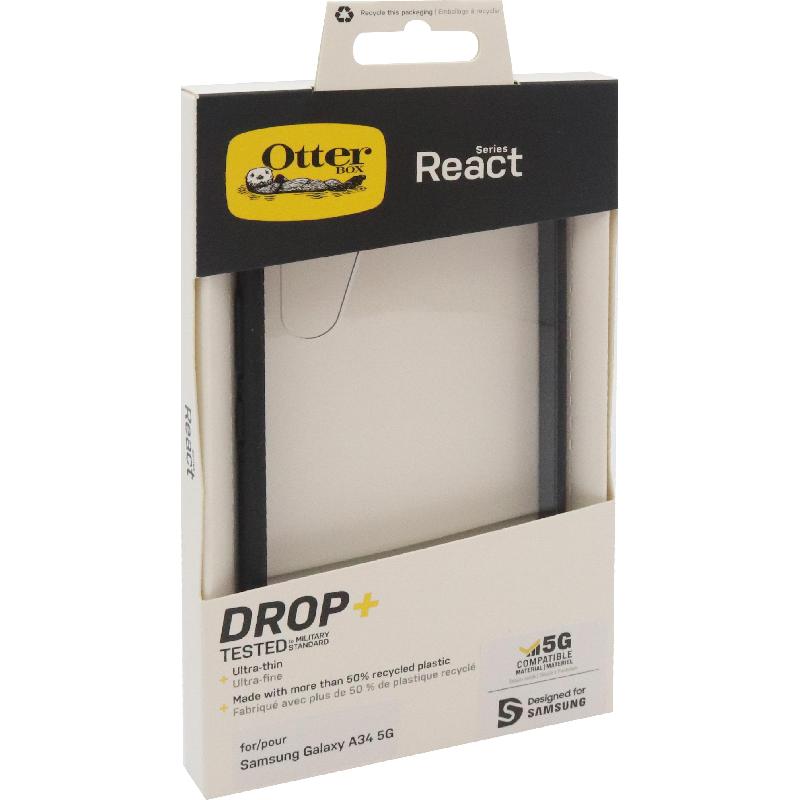 OtterBox React Back Cover Mobile Case, for Samsung Galaxy A34 5G, Clear/Black