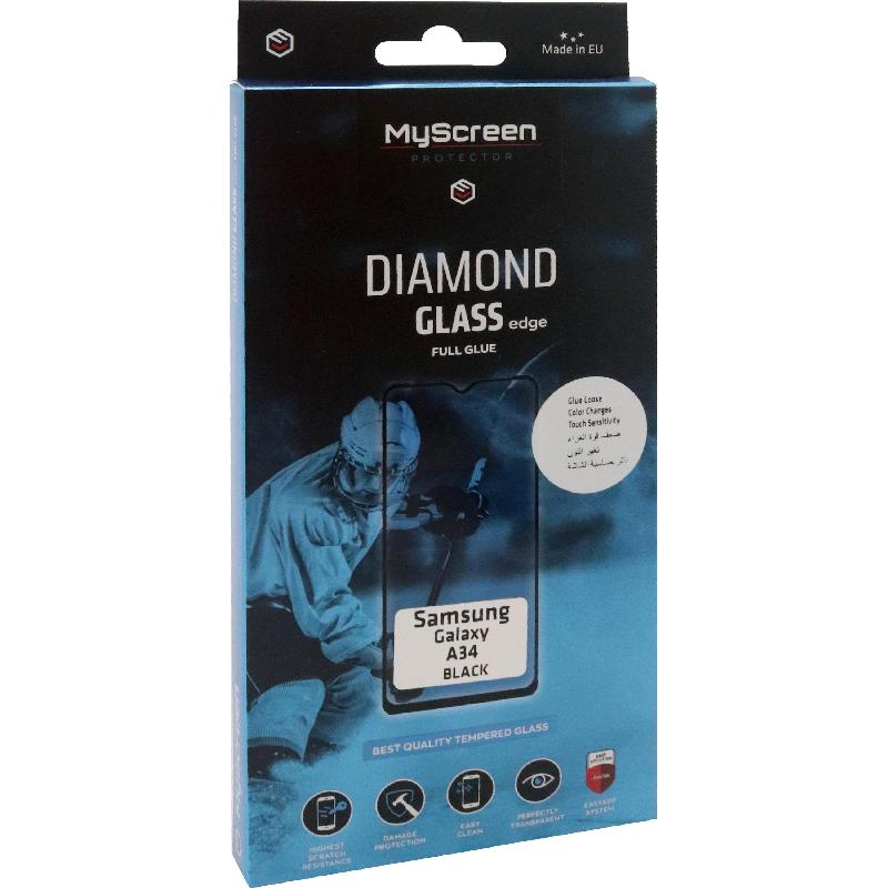 MyScreenPROTECTOR DIAMOND GLASS edge Smartphone Screen Protector, Full Glue, Black, for Samsung Galaxy A34 5G