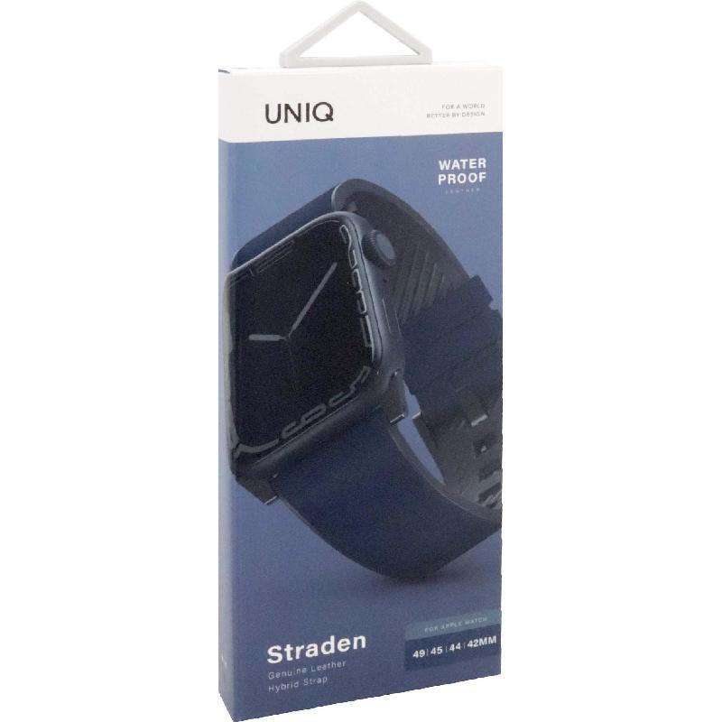 Uniq Straden Wrist Strap, for Watch Ultra 3/Watch Ultra 2/Watch Series 11 46/Watch Series 10 46, Waterproof Genuine Leather, Blue